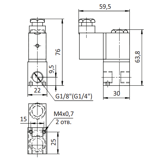 Клапаны с электроуправлением SV-F-ES-22NC-06 G1/8" Схема работы 2/2NC