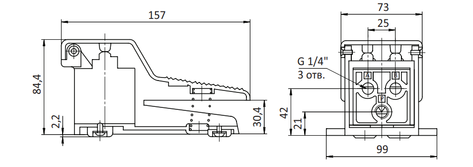 Пневмопедаль SV-K-FS-52-08 G1/4" Схема 5/2