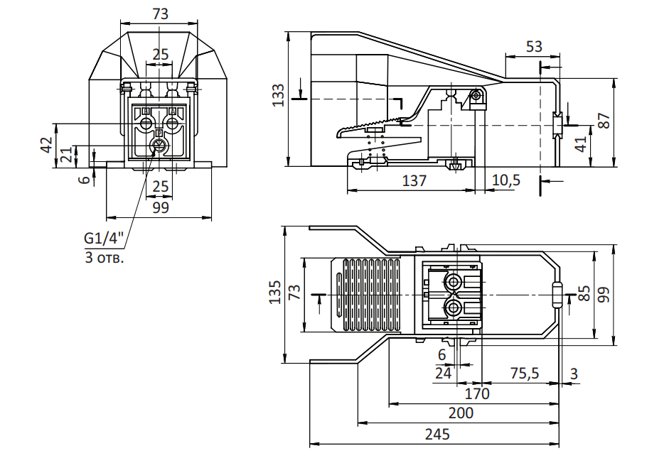 Пневмопедаль SV-K-FS-52-08-L G1/4" Схема 5/2 с фиксацией