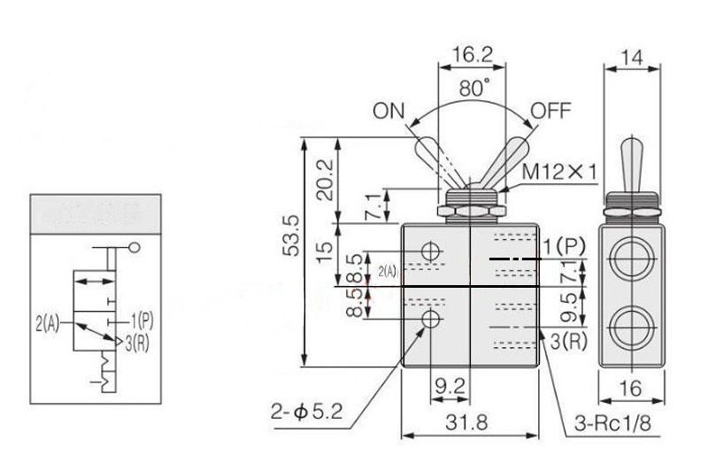 Распределитель SV-TAC-N-32-06 G1/8" Схема работы 3/2