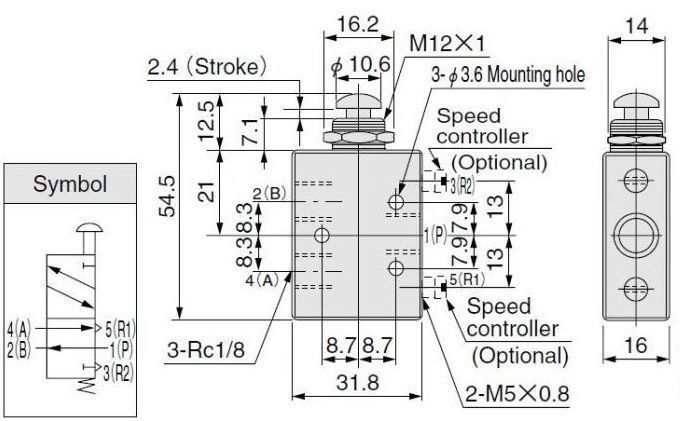 Распределитель SV-TAC-PL-52-06 G1/8" Схема работы 5/2