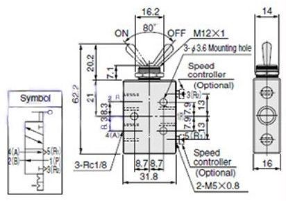 Распределитель SV-TAC-N-52-06 G1/8" Схема работы 5/2