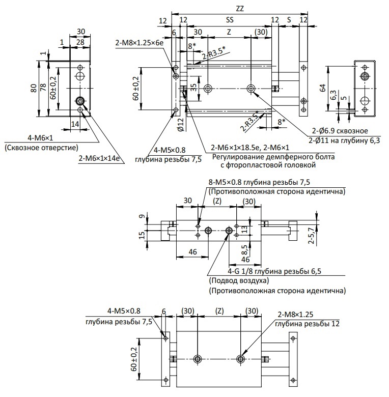 Пневмоцилиндр SC-CXSW-M-25x100-S