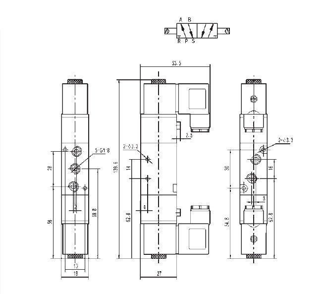 Распределитель SV-CM-EE-52-06 G1/8" Схема работы 5/2 1200 Нл/мин