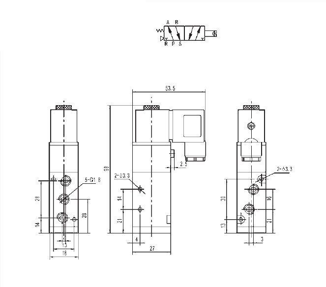 Распределитель SV-CM-ES-52-06 G1/8" Схема работы 5/2 1200 Нл/мин