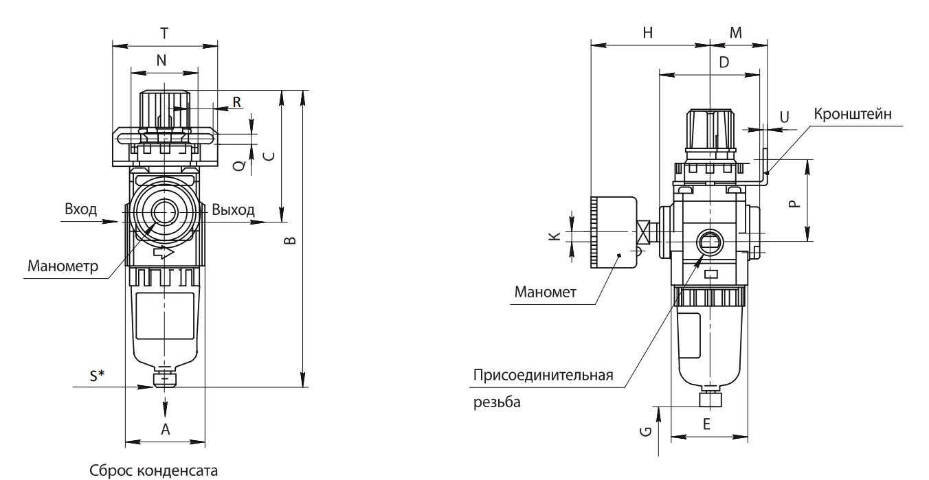 Фильтр-регулятор SA-W20-08 G1/4" 550 нл/мин