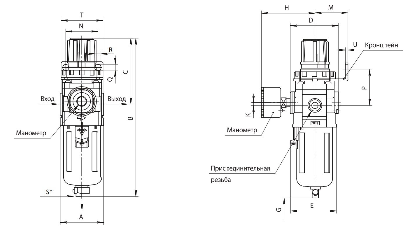 Фильтр регулятор SA-W40-15 G1/2" 4000 нл/мин