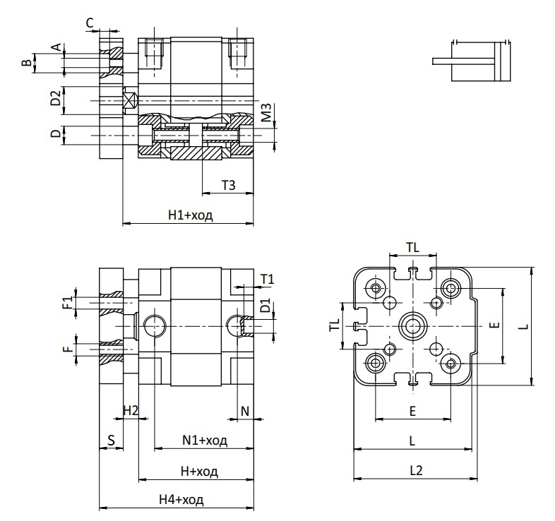 Пневмоцилиндр SC-ADVR-32x50-S