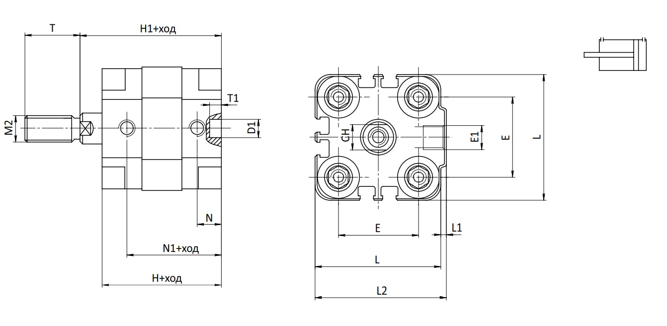 Пневмоцилиндр SC-ADV-50x25-S-B
