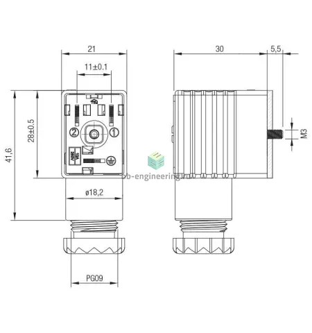 CONU1 000 01 AIGNEP - Разъём DIN 43650-B 11 мм, 3-пин, изображение 2