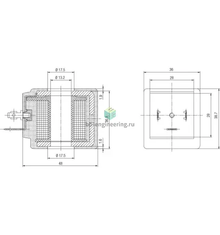 SOL21 012 C 7 000 AIGNEP - Катушка электромагнитная 12 V DC, 22 W, 36 мм, Ø13.2 мм, DIN A 18 мм, изображение 2