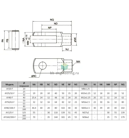 AY-125K B&B PNEUMATICS - Вилка штока, M27X2, изображение 2