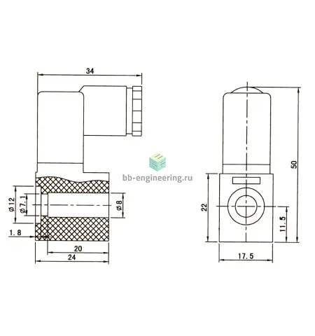 TG2511CT DC24V - Катушка электромагнитная с разъёмом 24 VDC, 2.6 W, 17 мм, Ø8 мм, DIN C MICRO 9.4 мм, изображение 2