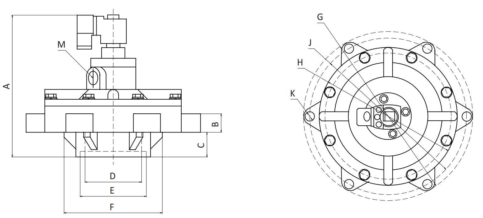 Клапан SV-RMF-ES-22NC-76-DC24V ДУ76 Схема работы 2/2NC Клапан SV-RMF-ES-22NC-76-DC24V ДУ76 Схема работы 2/2NC